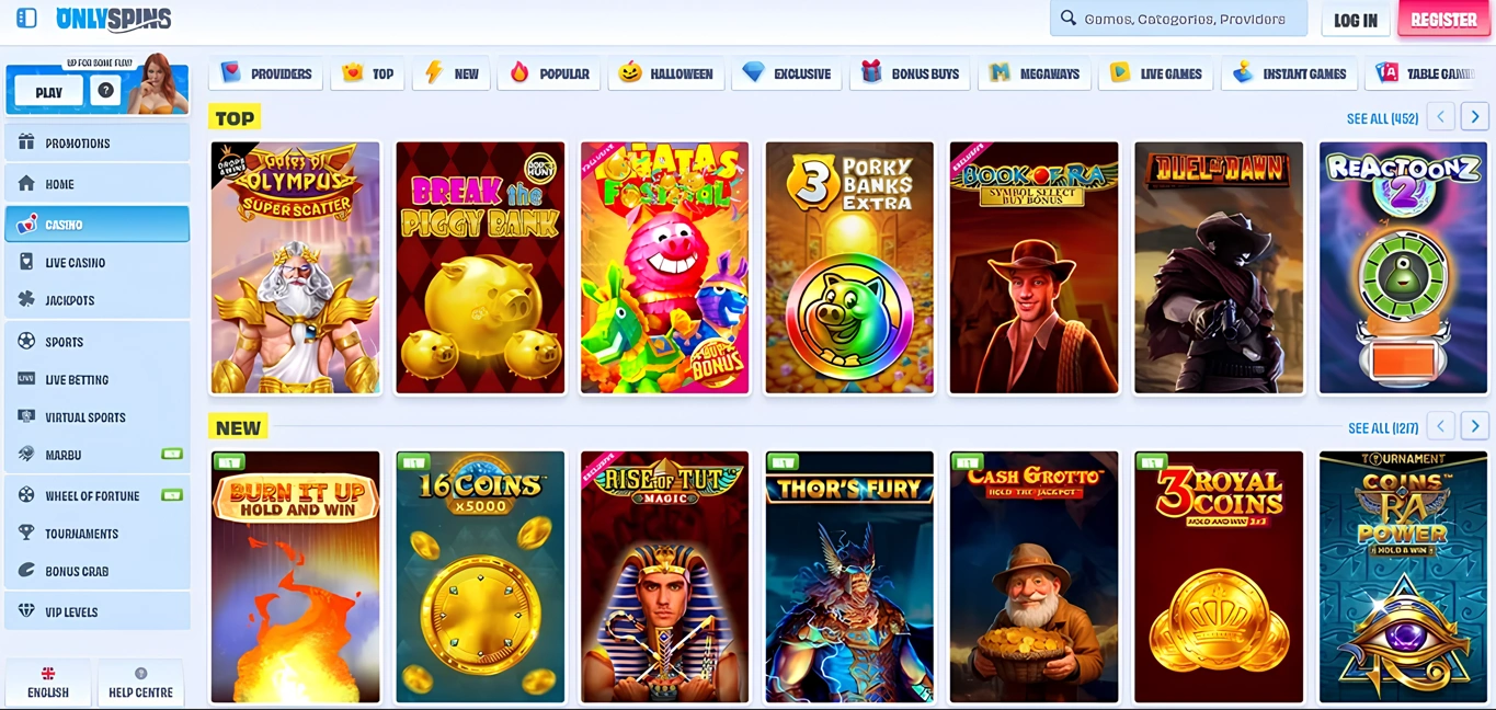 Only Spins virallinen sivusto mobiilissa